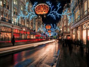 England street decorated for Christmas