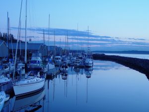 Boats in the port at nightfall