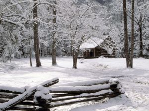 Cabin in the snow, Great Smoky Mountains National Park, Tennessee
