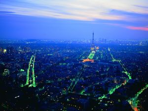 Aerial view of Paris at dusk