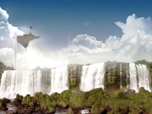 Waterfalls in a fantasy world