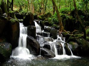 Waterfall in big river stones