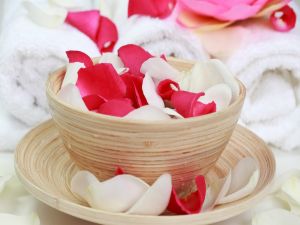 Rose petals in a bowl