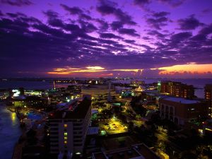 The purple sky over the city
