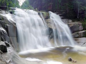Waterfall and smooth rocks